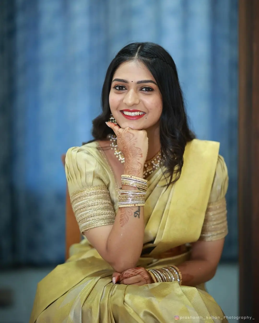 Nisarga Gowda In South Indian Traditional Yellow Saree Blouse